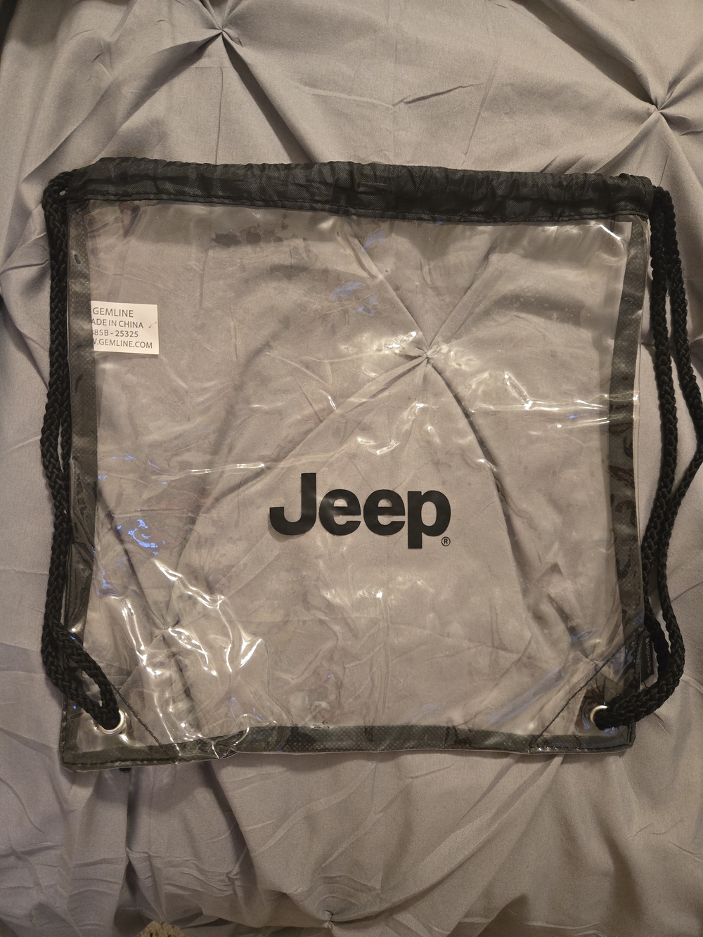 Jeep Clear Drawstring Gym Bag in Black Trim 12 X 12 New